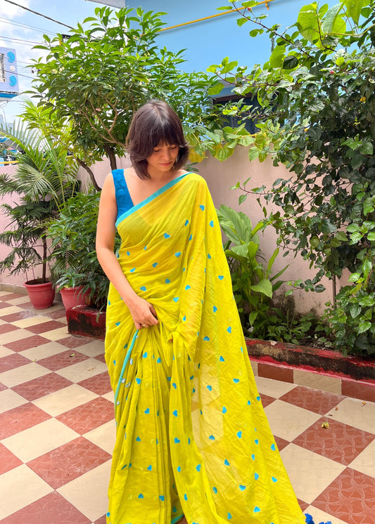 Dilika Mul Saree Lime Green