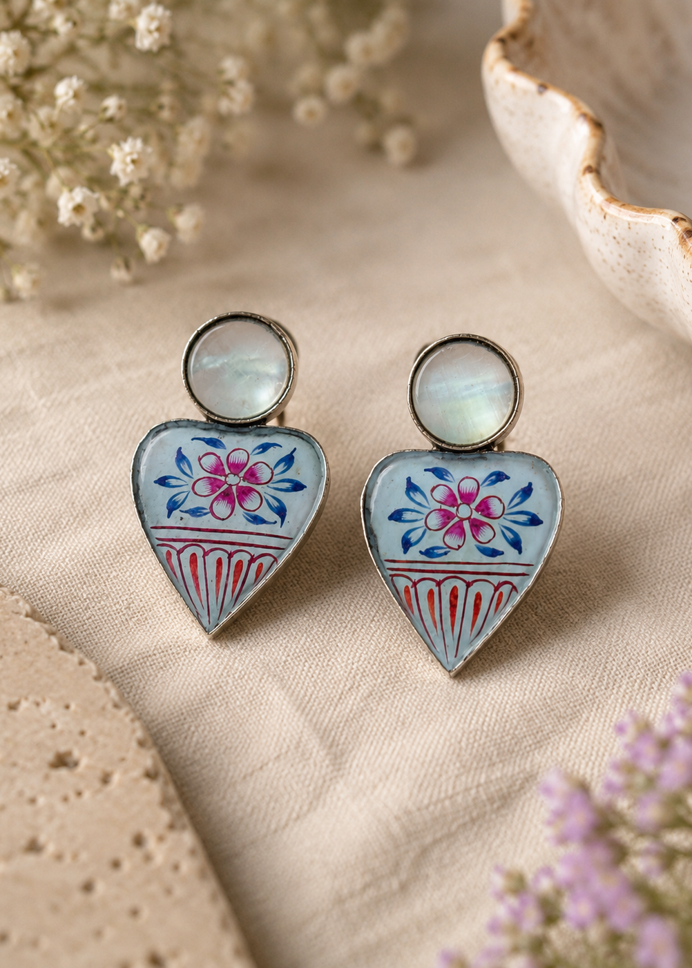 Moonlit Folk Heart Earrings