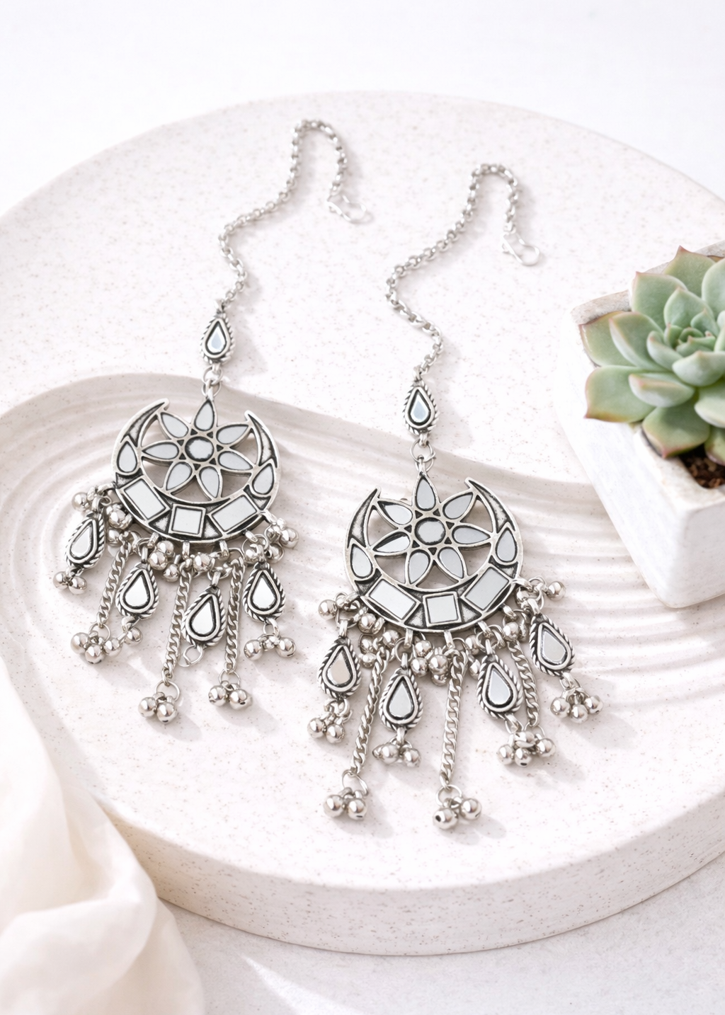 Shringar Oxidised Mirror Ear Rings