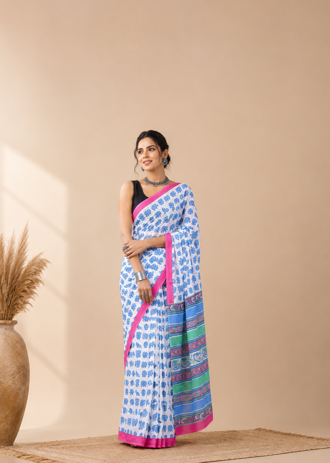Blue Hathi Block Print Mul