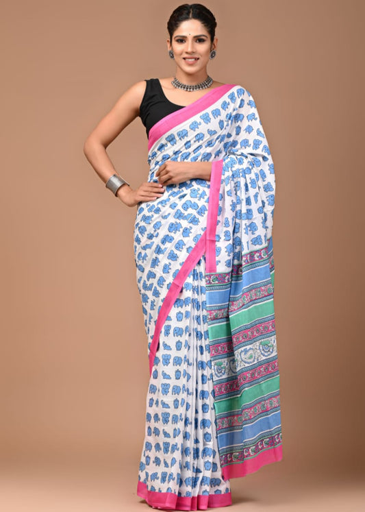 Blue Hathi Block Print Mul