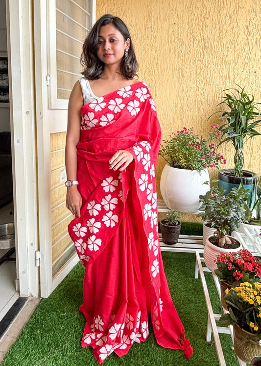 PhoolKatha Cotton Sarees Classic Red
