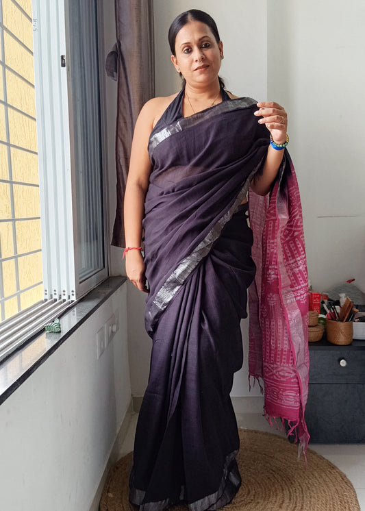 Nisha Gulabi - Linen Cotton Saree