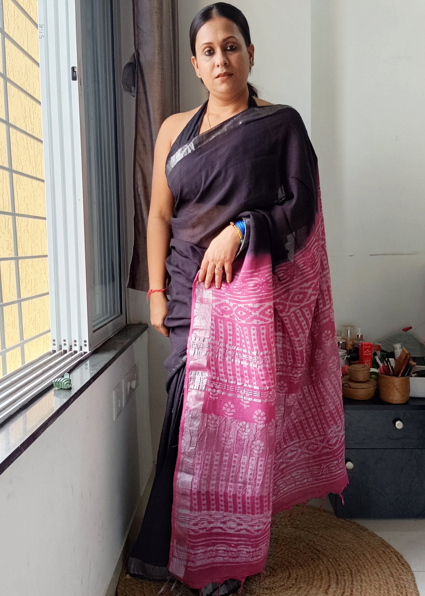 Nisha Gulabi - Linen Cotton Saree