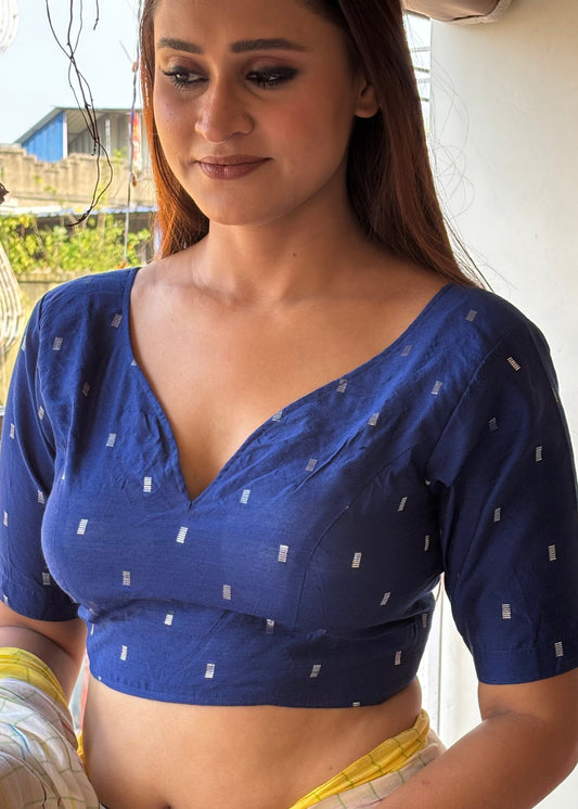 Royal Blue Raw Silk Blouse