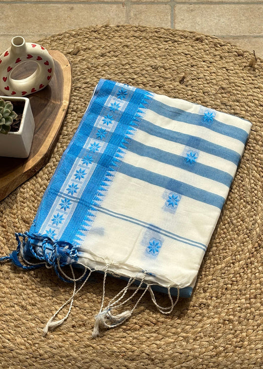 Iravati Handloom White & Sky Blue