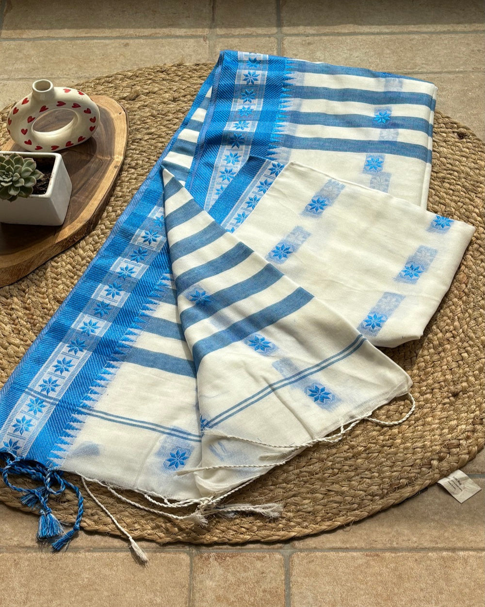 Iravati Handloom White & Sky Blue