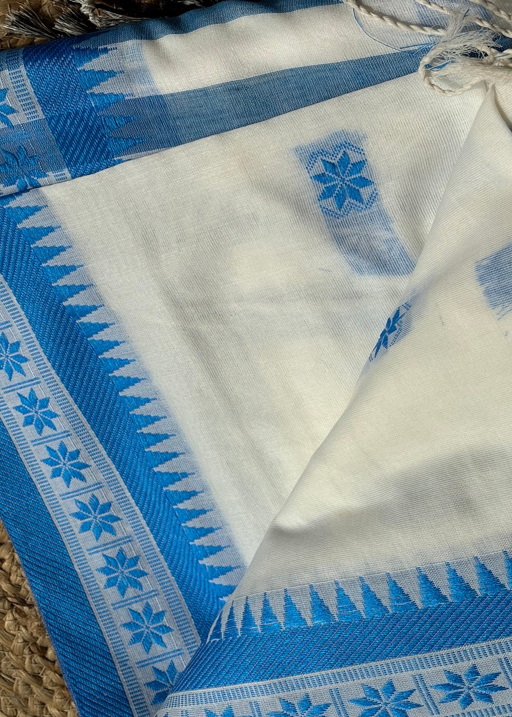 Iravati Handloom White & Sky Blue