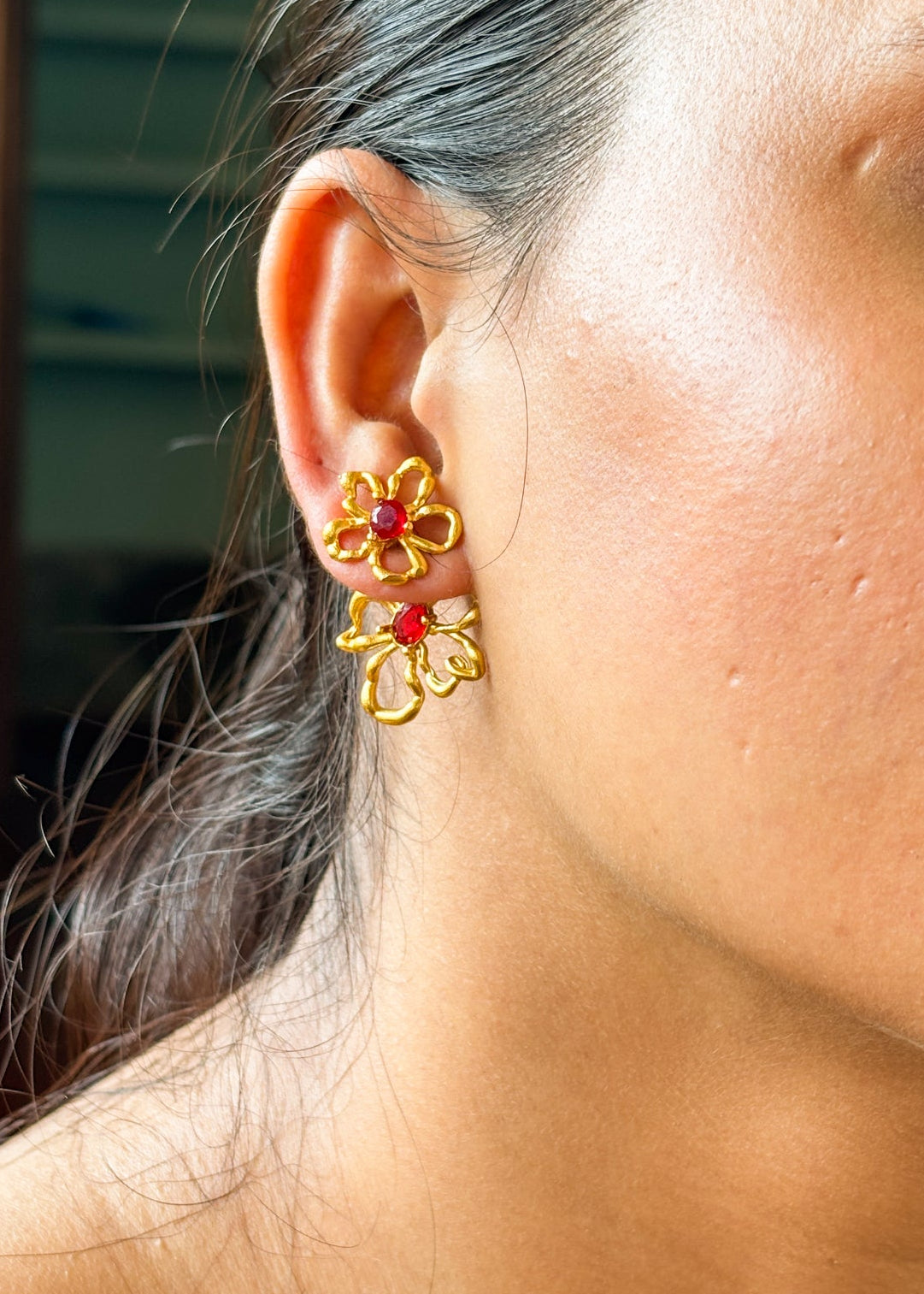 Scarlet Bloom Ear Ring