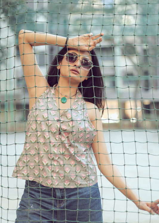 Phoolkari Sleeveless Cotton Top