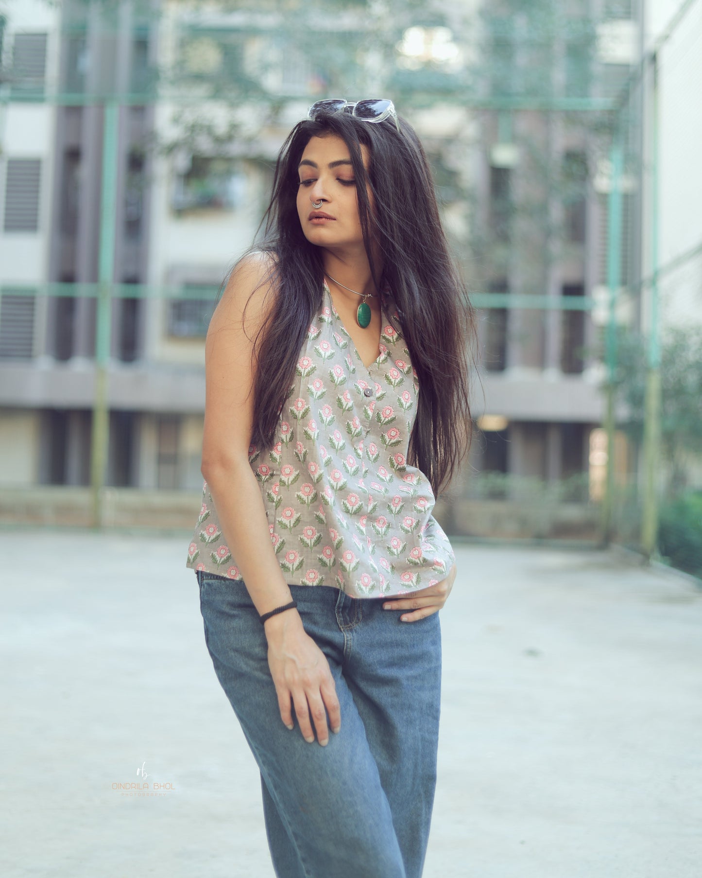 Phoolkari Sleeveless Cotton Top