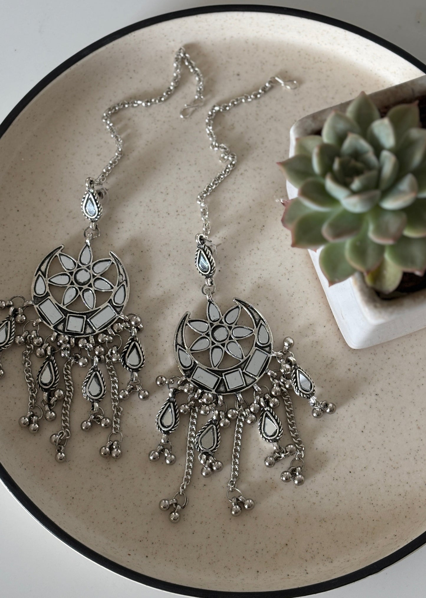 Shringar Oxidised Mirror Ear Rings