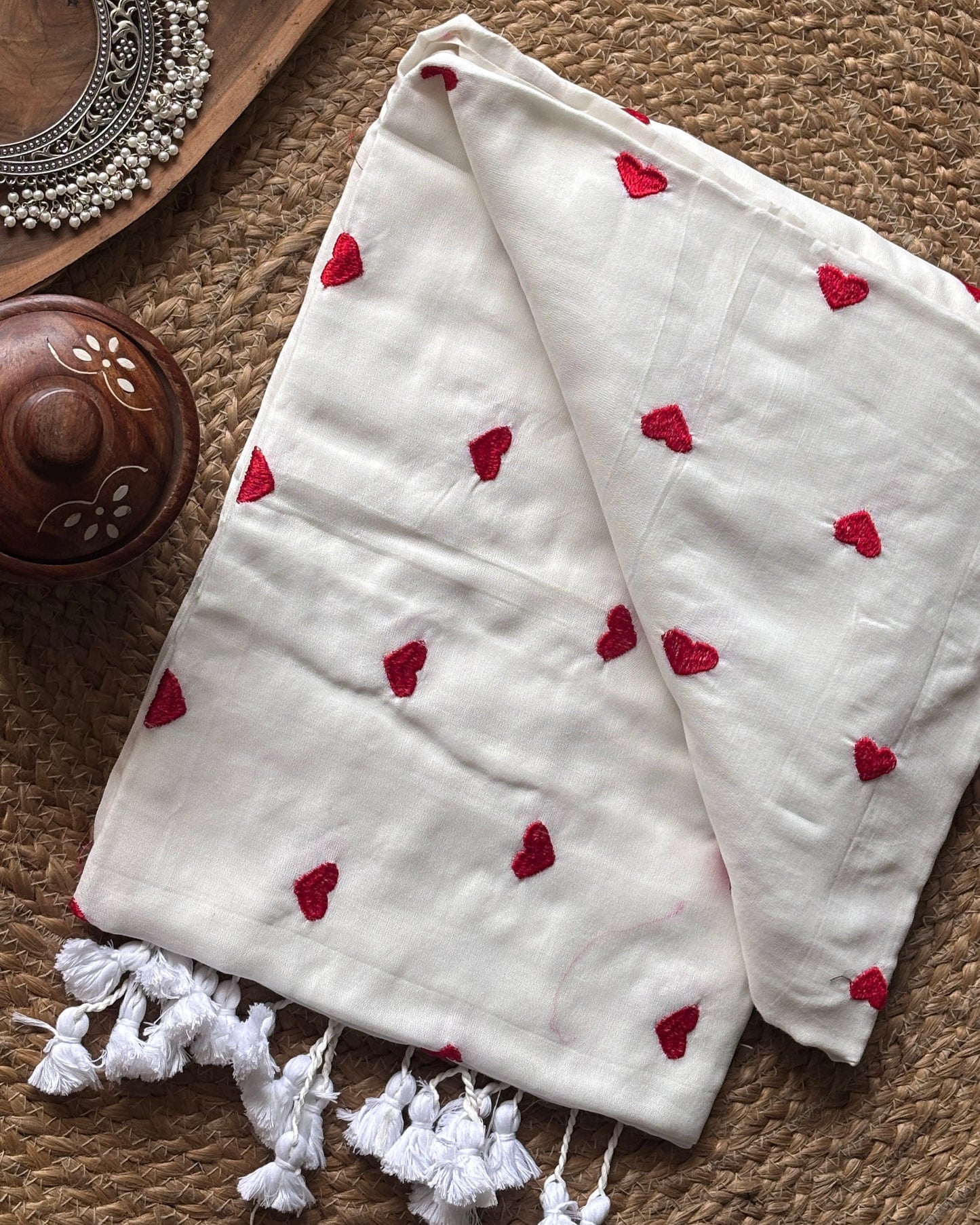White & Red Love Khadi