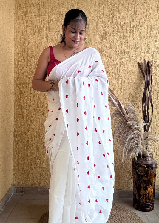 White & Red Love Khadi