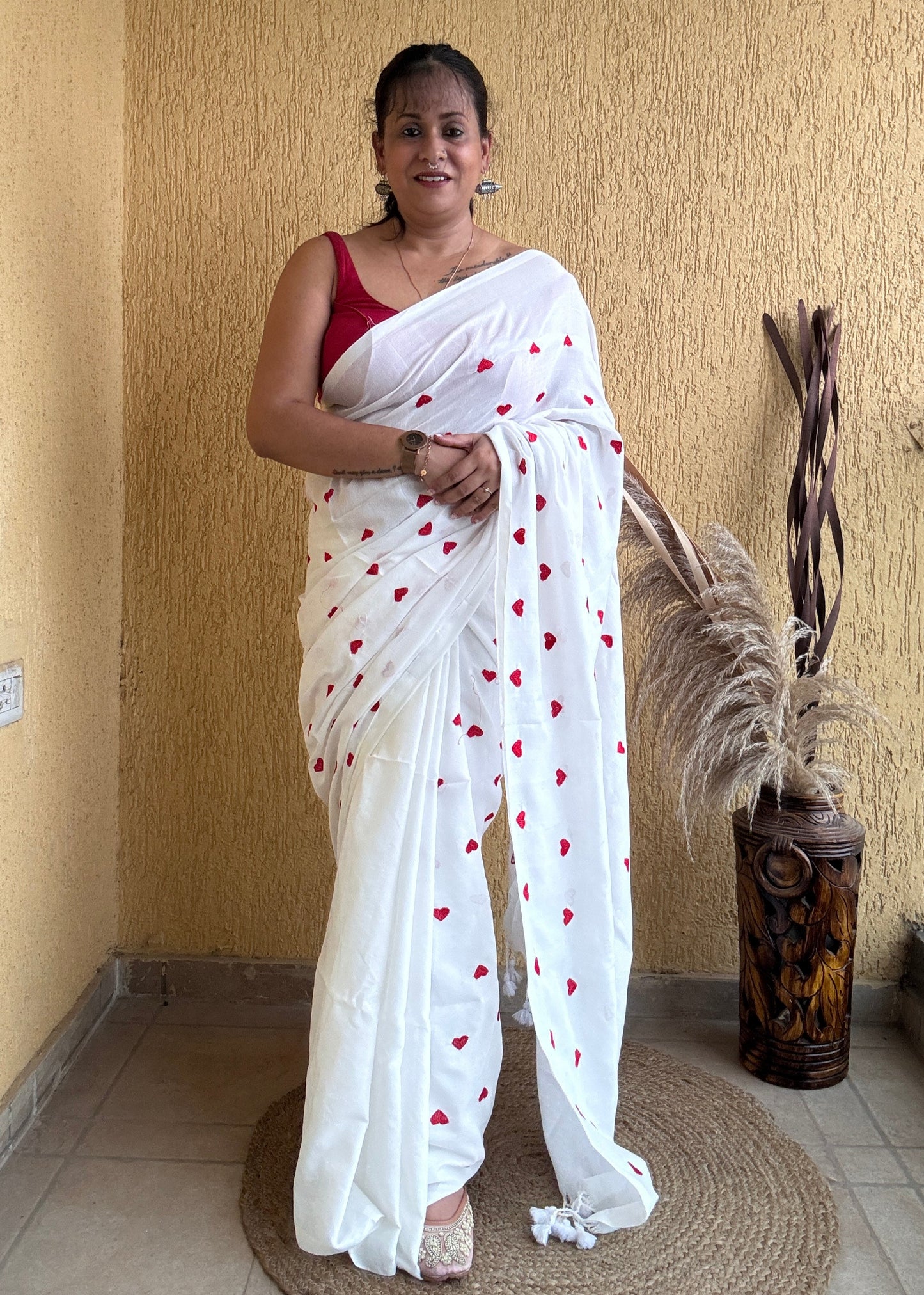 White & Red Love Khadi