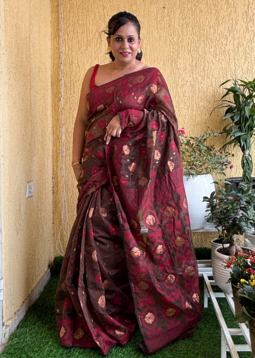 Manjari Coffee Brown Jamdani