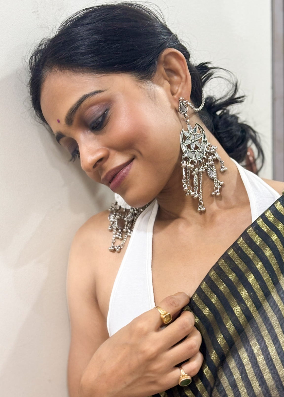 Shringar Oxidised Mirror Ear Rings