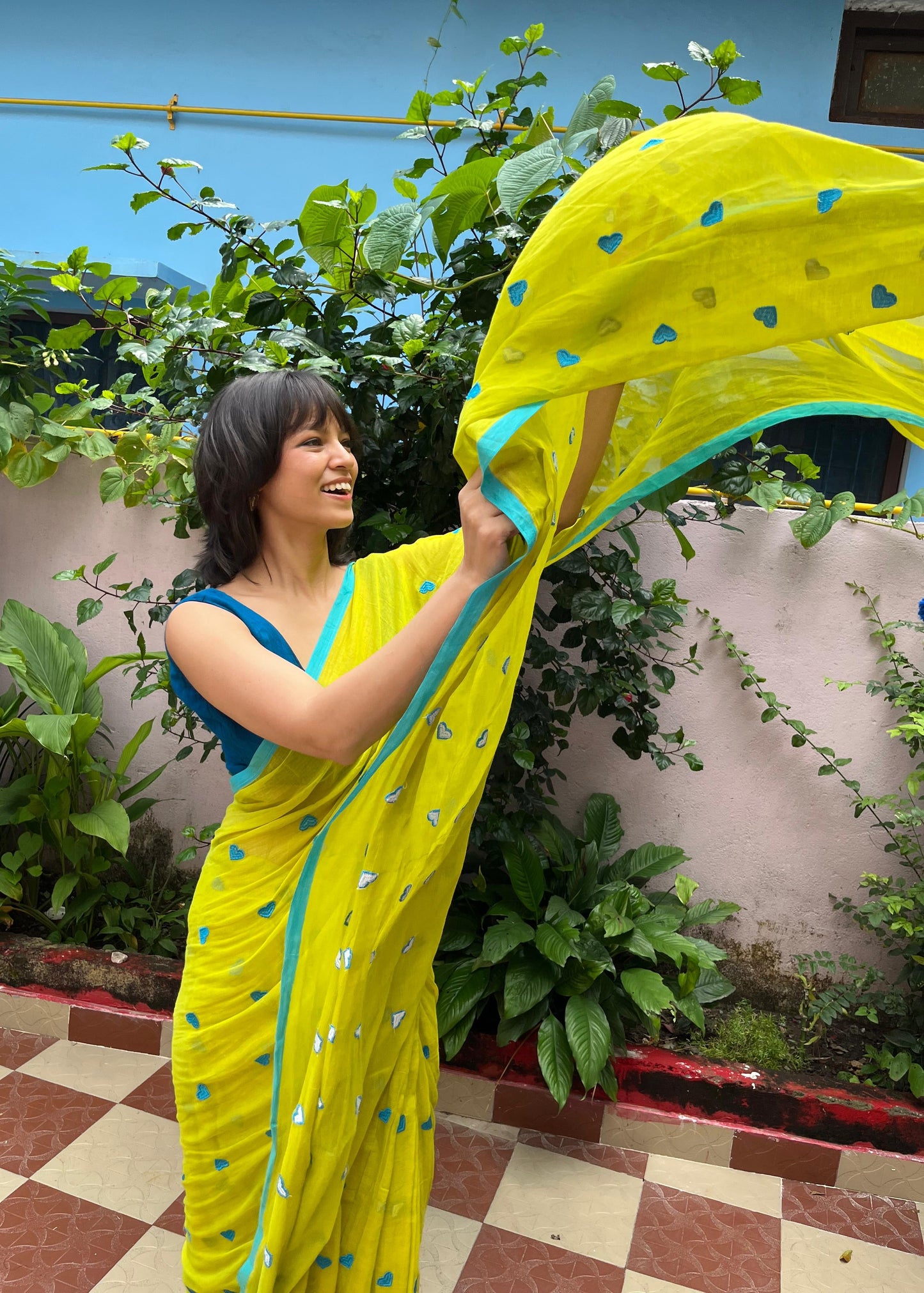 Dilika Mul Saree Lime Green