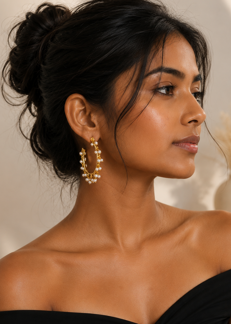 Pearl Bloom Brass Hoops