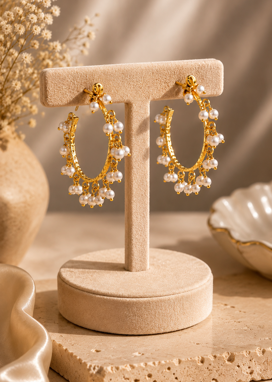 Pearl Bloom Brass Hoops