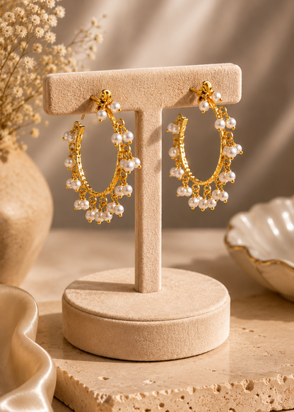 Pearl Bloom Brass Hoops