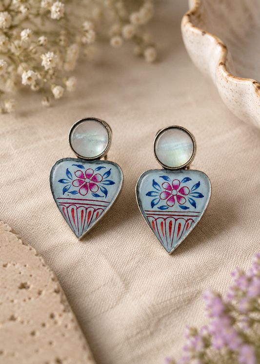 Moonlit Folk Heart Earrings