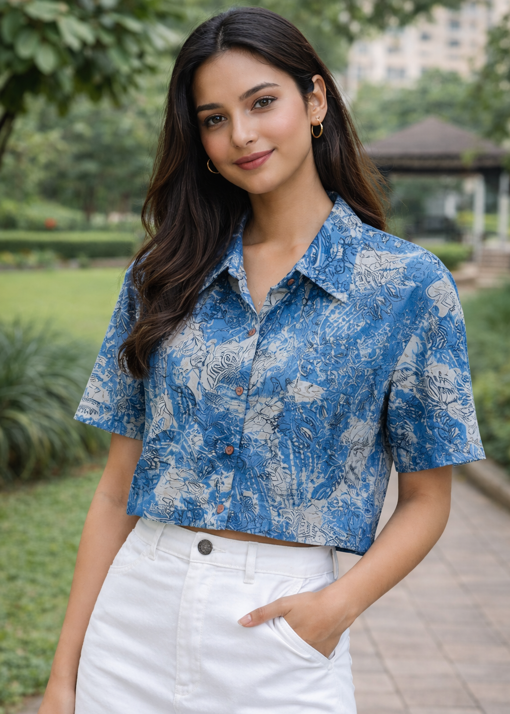 The Block Edit Hand Block Print Crop Shirt