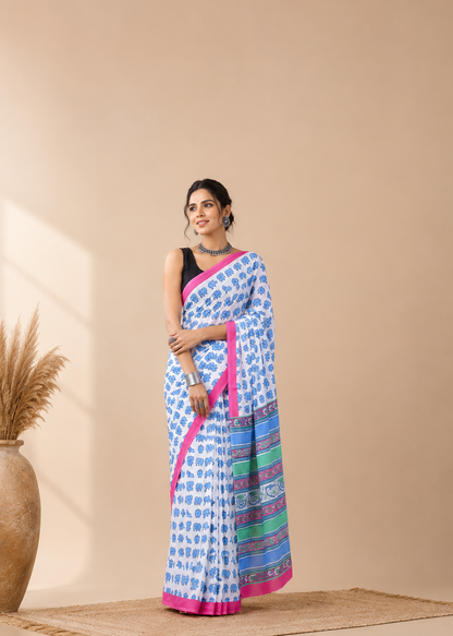 Blue Hathi Block Print Mul