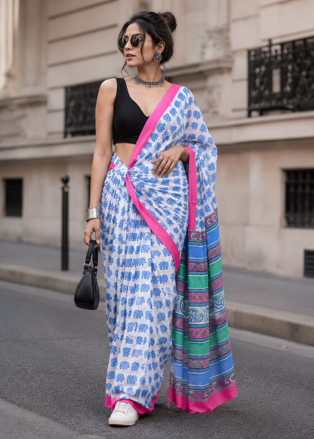 Blue Hathi Block Print Mul