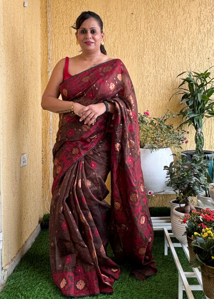 Manjari Coffee Brown Jamdani