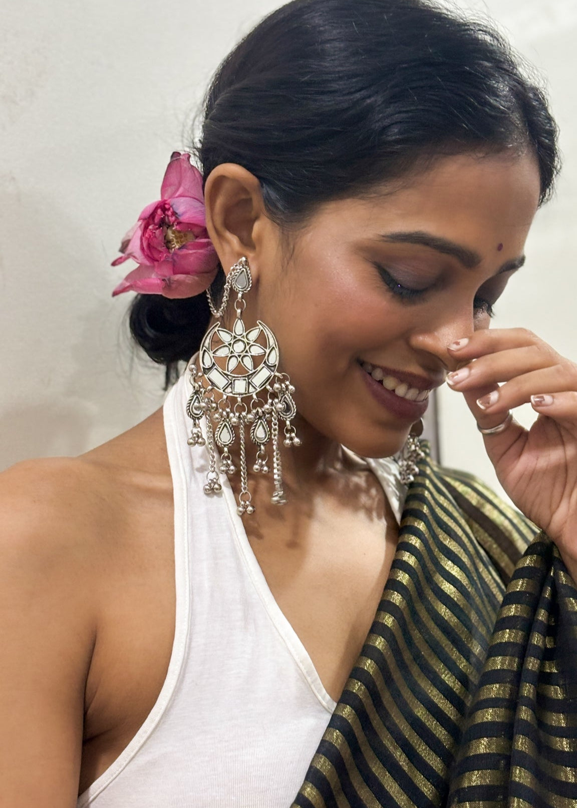 Shringar Oxidised Mirror Ear Rings