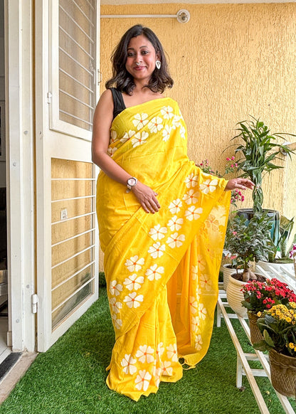 PhoolKatha Cotton Sarees Mustard Yellow