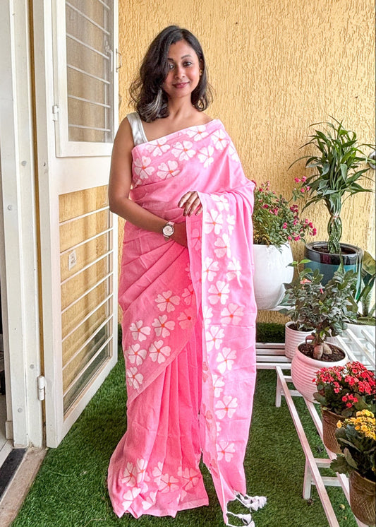 PhoolKatha Cotton Sarees Rose Pink