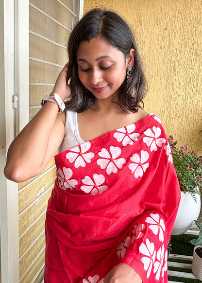 PhoolKatha Cotton Sarees Classic Red