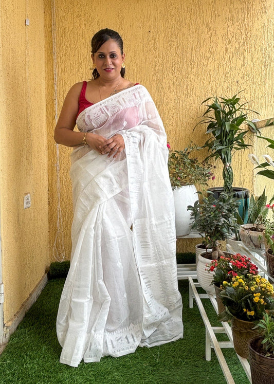 White Self Work jamdani