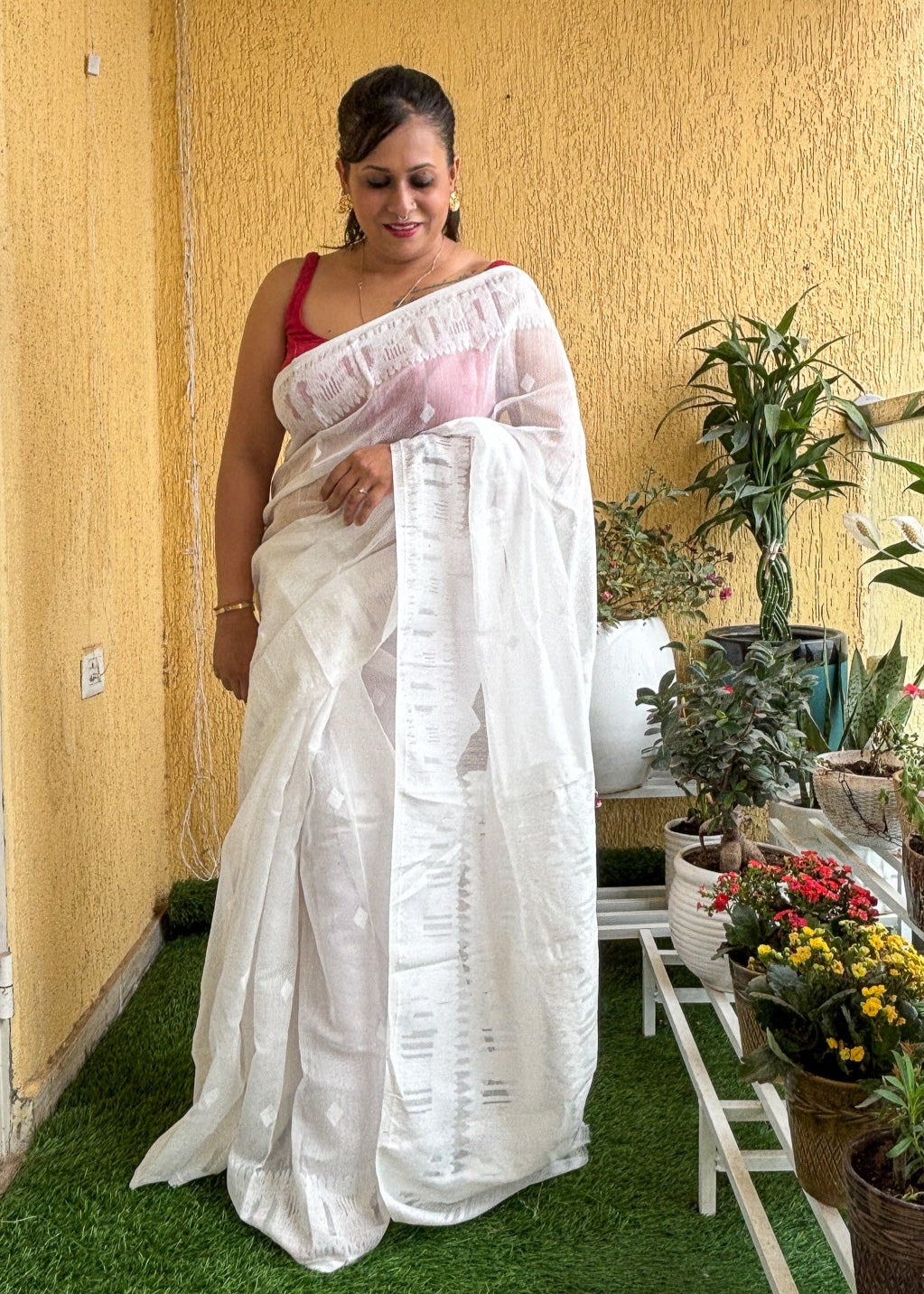 White Self Work jamdani