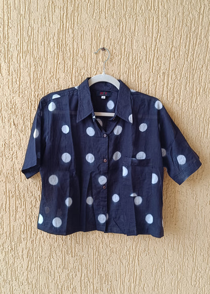Midnight Mul Hand Block Print Crop Shirt