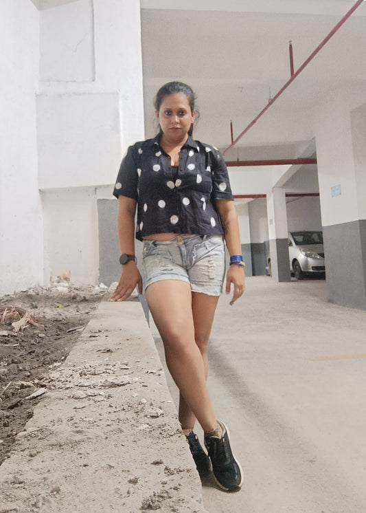Midnight Mul Hand Block Print Crop Shirt