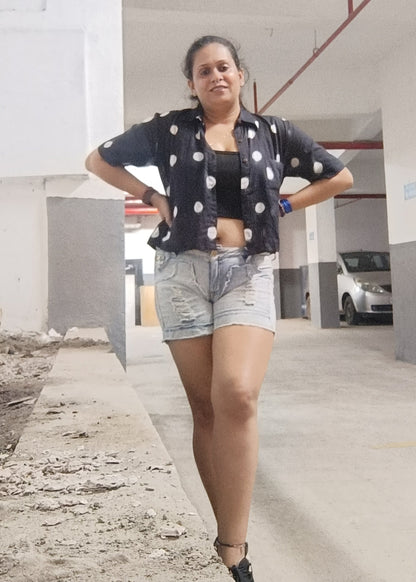 Midnight Mul Hand Block Print Crop Shirt