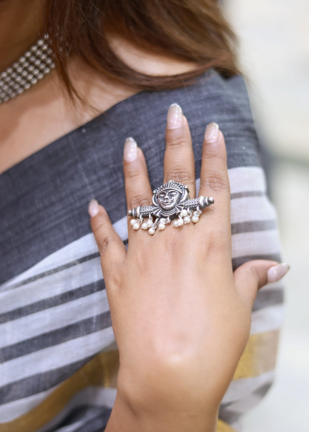 Chandmukhi Silver Replica Ring