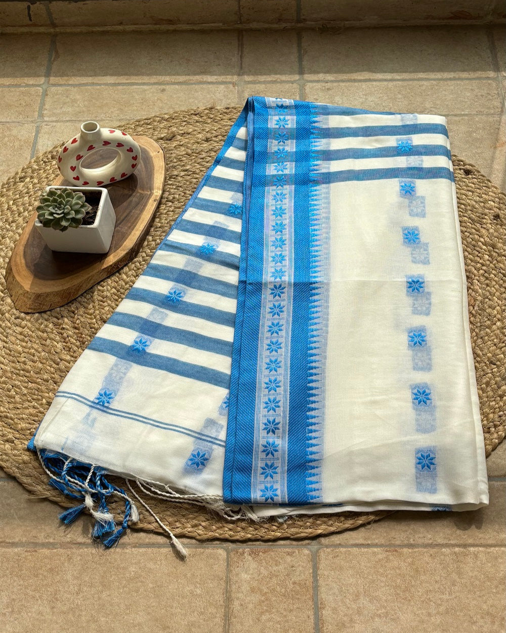 Iravati Handloom White & Sky Blue