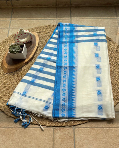 Iravati Handloom White & Sky Blue