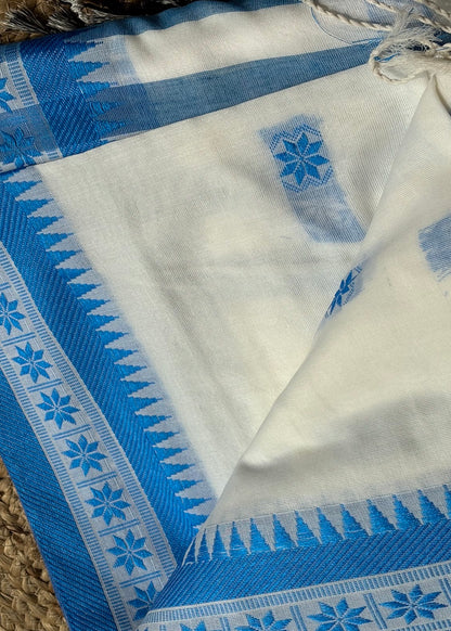 Iravati Handloom White & Sky Blue