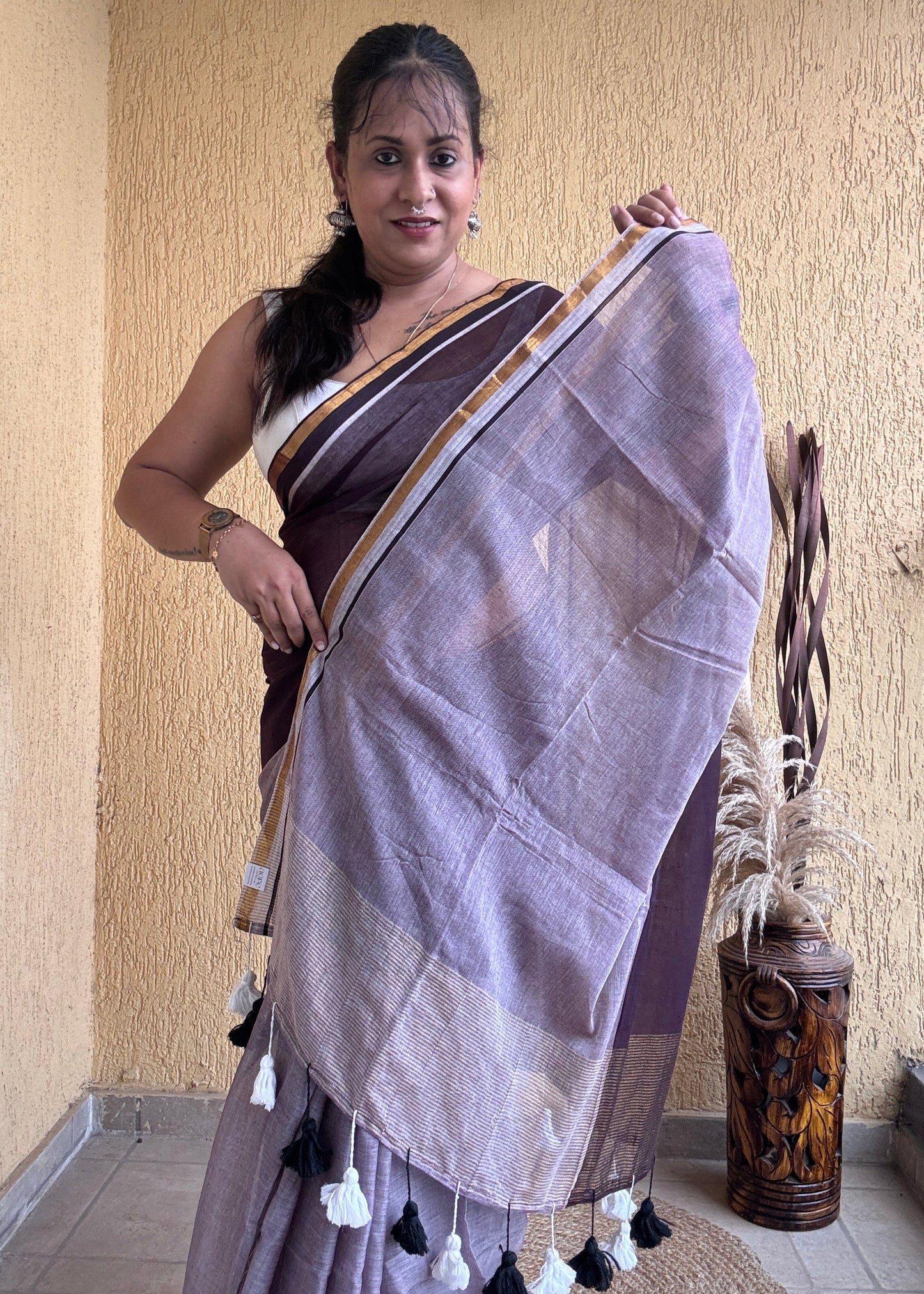 Induja Mul Cotton Saree Maroon & Lavender