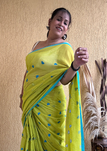 Dilika Mul Saree Lime Green