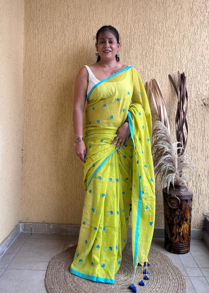 Dilika Mul Saree Lime Green