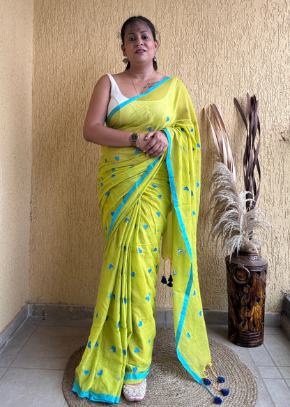 Dilika Mul Saree Lime Green