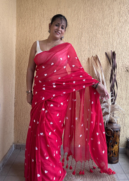 Dilika Mul Saree Red