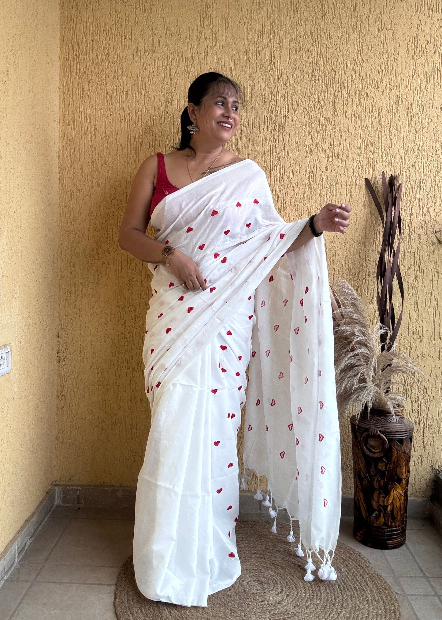 White & Red Love Khadi