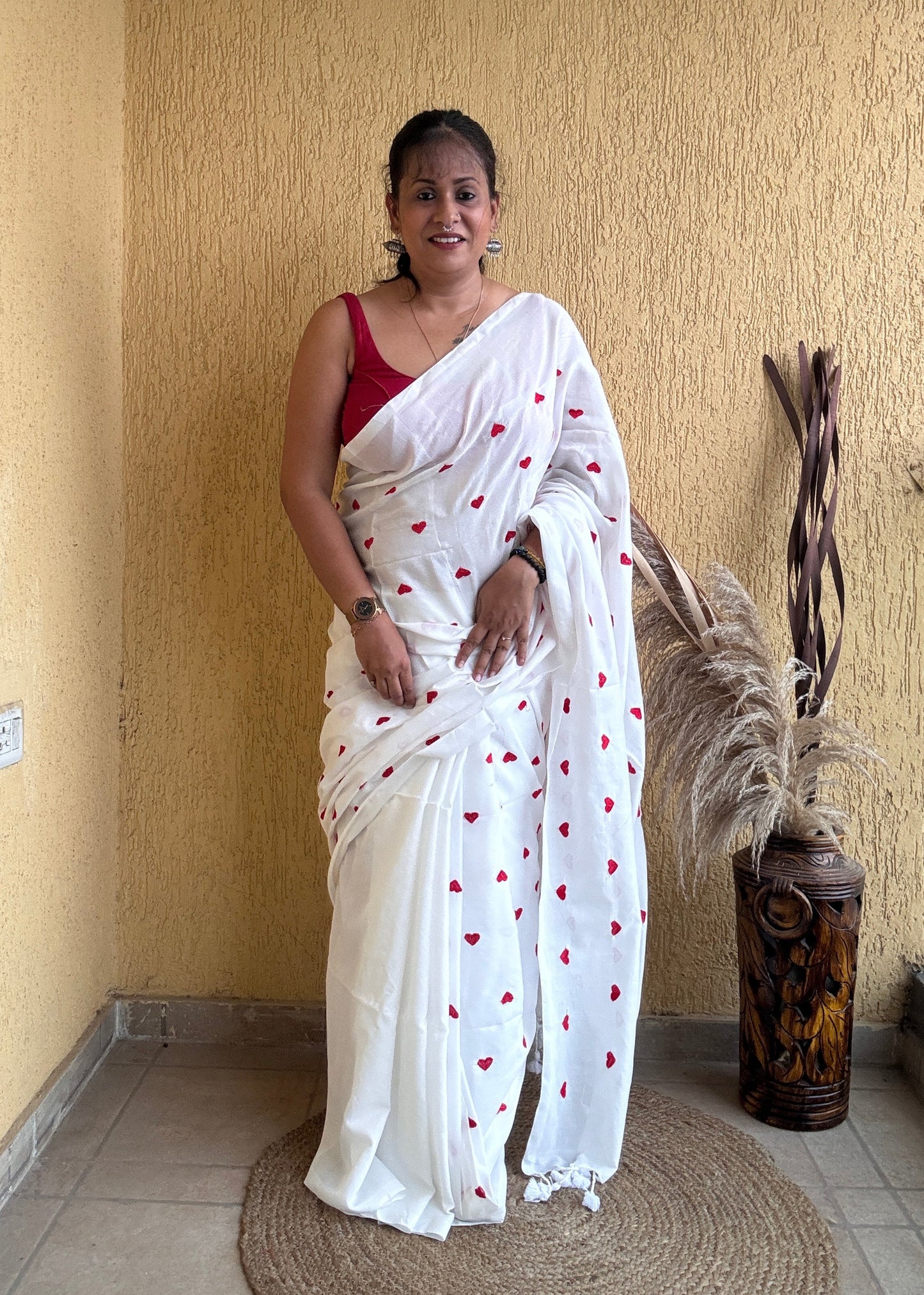 White & Red Love Khadi